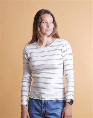 Rib langærmet T-shirt - Cream/Black